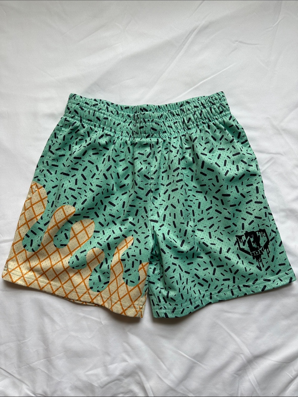 Mint Green Ice Cream Shorts with Orange Waffle Drip